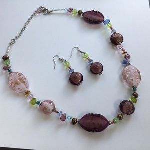 Premier Designs purple bead necklace & earrings